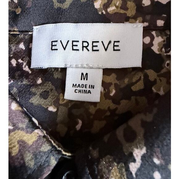 Evereve Sasha Satin Abstract Print Buttoned Blouse Shirt Top Size M Black Olive - Picture 4 of 10